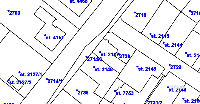 Parcela st. 2147 v KÚ Havlíčkův Brod, Katastrální mapa