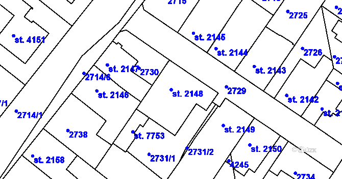 Parcela st. 2148 v KÚ Havlíčkův Brod, Katastrální mapa