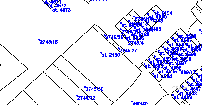 Parcela st. 2160 v KÚ Havlíčkův Brod, Katastrální mapa