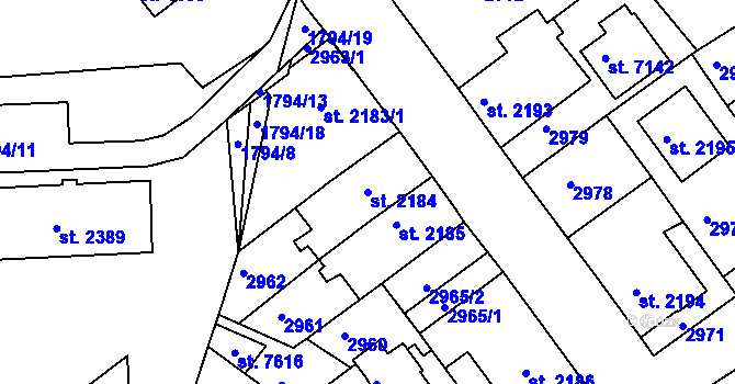 Parcela st. 2184 v KÚ Havlíčkův Brod, Katastrální mapa