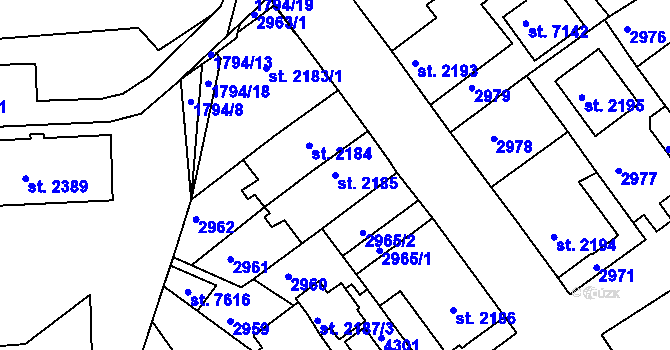 Parcela st. 2185 v KÚ Havlíčkův Brod, Katastrální mapa