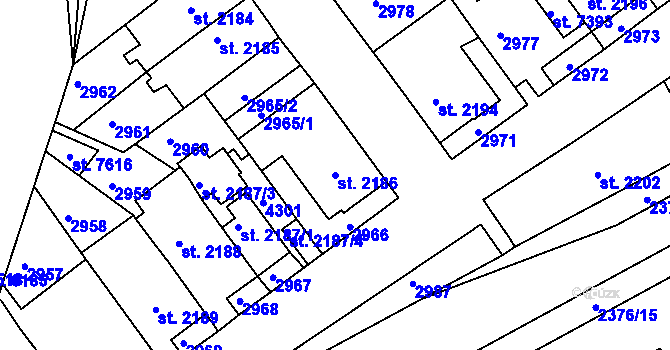 Parcela st. 2186 v KÚ Havlíčkův Brod, Katastrální mapa