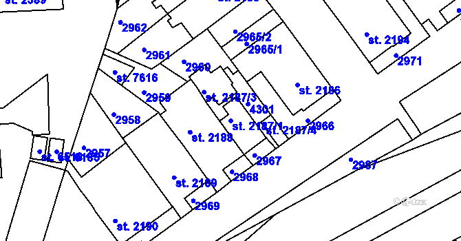 Parcela st. 2187/1 v KÚ Havlíčkův Brod, Katastrální mapa