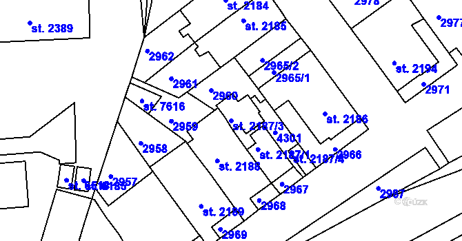 Parcela st. 2187/3 v KÚ Havlíčkův Brod, Katastrální mapa
