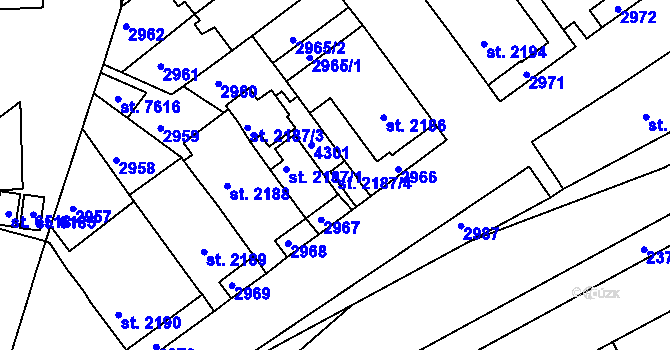 Parcela st. 2187/4 v KÚ Havlíčkův Brod, Katastrální mapa