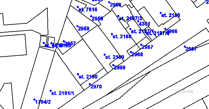 Parcela st. 2189 v KÚ Havlíčkův Brod, Katastrální mapa