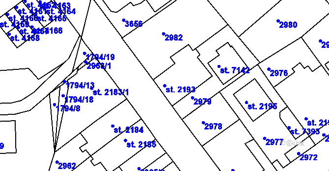 Parcela st. 2193 v KÚ Havlíčkův Brod, Katastrální mapa