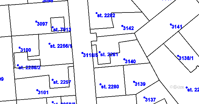 Parcela st. 2281 v KÚ Havlíčkův Brod, Katastrální mapa