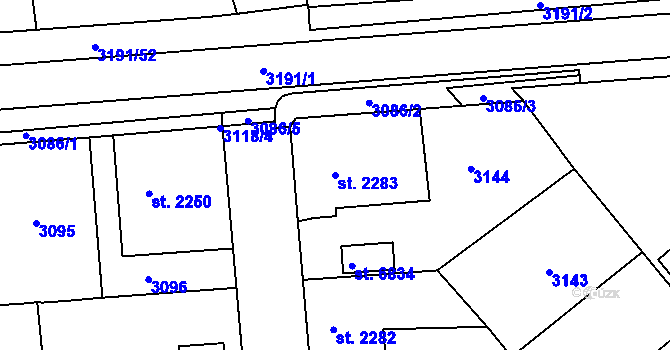 Parcela st. 2283 v KÚ Havlíčkův Brod, Katastrální mapa