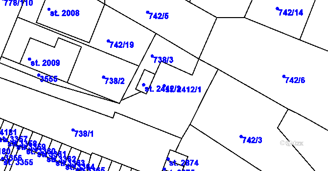 Parcela st. 2412/1 v KÚ Havlíčkův Brod, Katastrální mapa