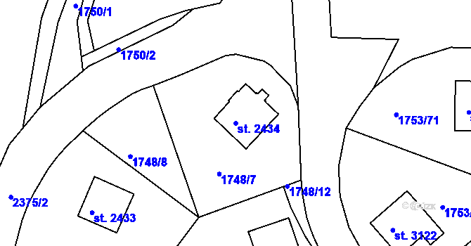 Parcela st. 2434 v KÚ Havlíčkův Brod, Katastrální mapa