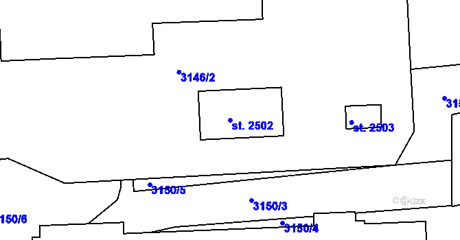 Parcela st. 2502 v KÚ Havlíčkův Brod, Katastrální mapa