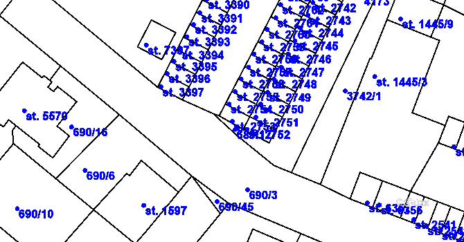 Parcela st. 2753 v KÚ Havlíčkův Brod, Katastrální mapa