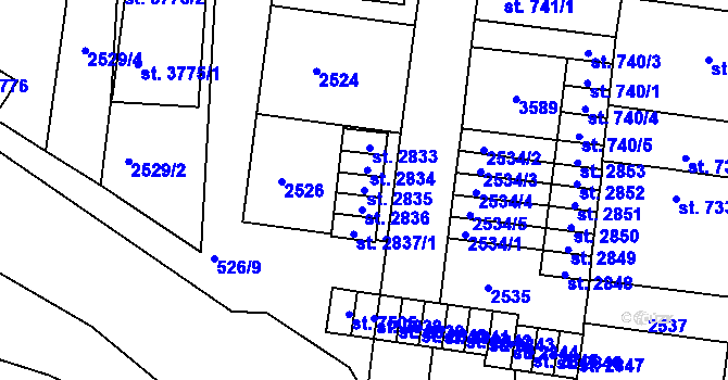 Parcela st. 2835 v KÚ Havlíčkův Brod, Katastrální mapa