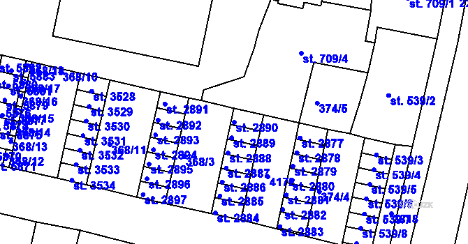 Parcela st. 2890 v KÚ Havlíčkův Brod, Katastrální mapa