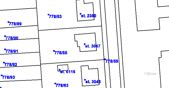 Parcela st. 3047 v KÚ Havlíčkův Brod, Katastrální mapa