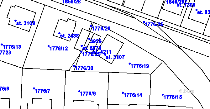 Parcela st. 3107 v KÚ Havlíčkův Brod, Katastrální mapa