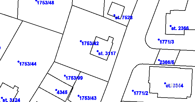 Parcela st. 3117 v KÚ Havlíčkův Brod, Katastrální mapa