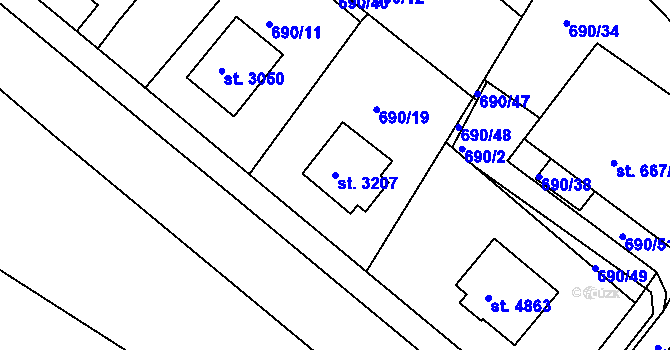 Parcela st. 3207 v KÚ Havlíčkův Brod, Katastrální mapa