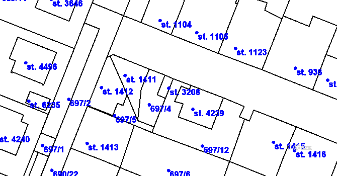 Parcela st. 3208 v KÚ Havlíčkův Brod, Katastrální mapa