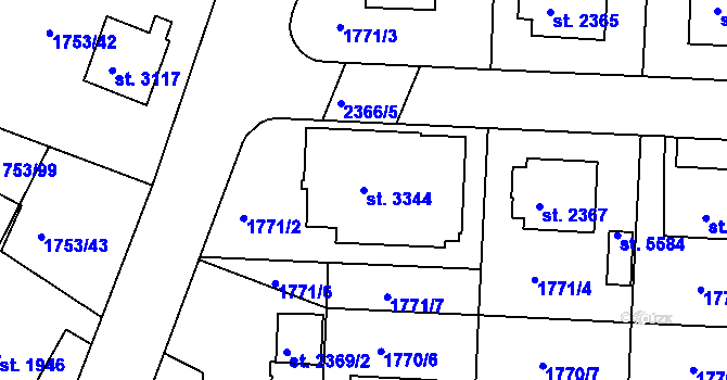 Parcela st. 3344 v KÚ Havlíčkův Brod, Katastrální mapa