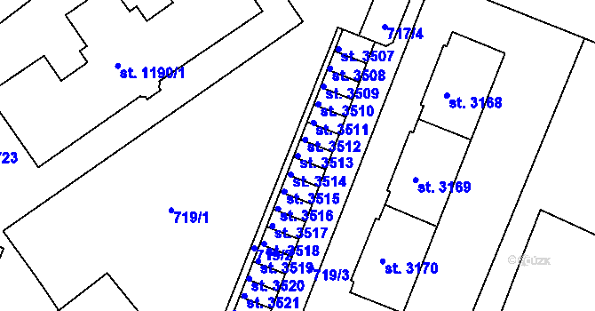 Parcela st. 3513 v KÚ Havlíčkův Brod, Katastrální mapa