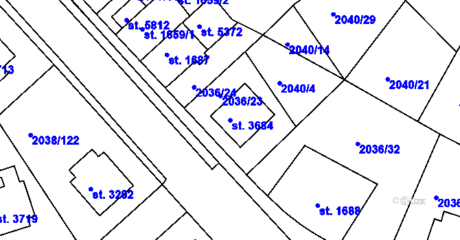 Parcela st. 3684 v KÚ Havlíčkův Brod, Katastrální mapa