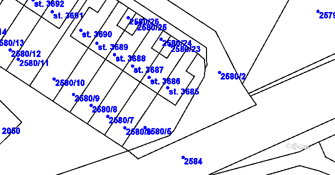 Parcela st. 3685 v KÚ Havlíčkův Brod, Katastrální mapa
