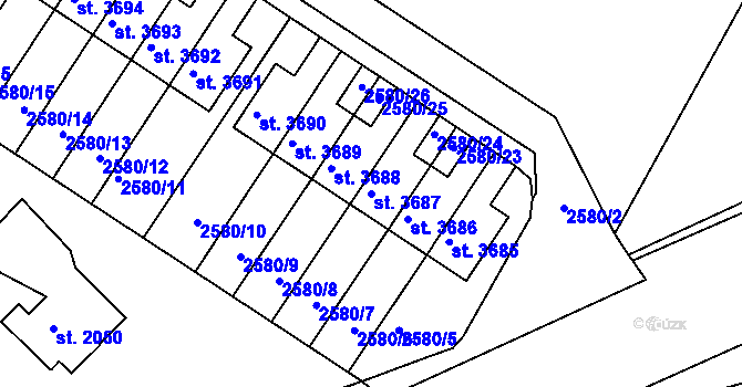 Parcela st. 3687 v KÚ Havlíčkův Brod, Katastrální mapa