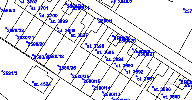 Parcela st. 3695 v KÚ Havlíčkův Brod, Katastrální mapa