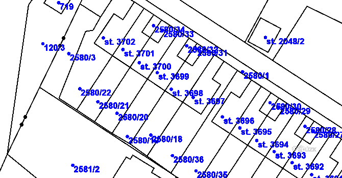 Parcela st. 3698 v KÚ Havlíčkův Brod, Katastrální mapa