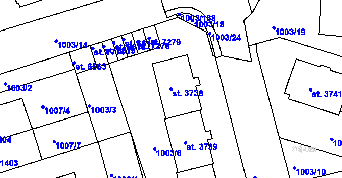 Parcela st. 3738 v KÚ Havlíčkův Brod, Katastrální mapa
