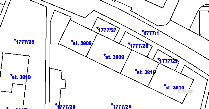 Parcela st. 3809 v KÚ Havlíčkův Brod, Katastrální mapa