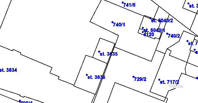 Parcela st. 3835 v KÚ Havlíčkův Brod, Katastrální mapa