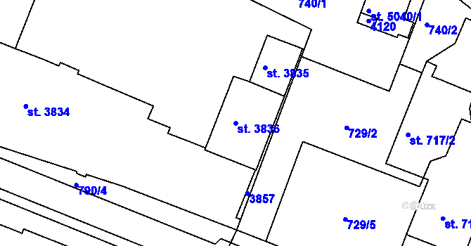 Parcela st. 3836 v KÚ Havlíčkův Brod, Katastrální mapa