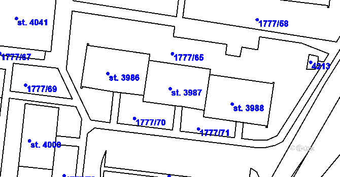 Parcela st. 3987 v KÚ Havlíčkův Brod, Katastrální mapa