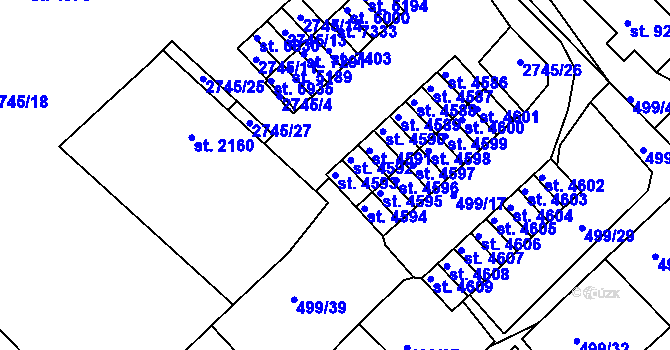 Parcela st. 4593 v KÚ Havlíčkův Brod, Katastrální mapa