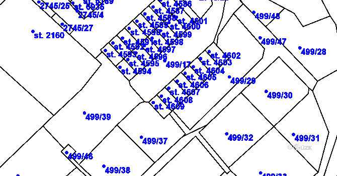 Parcela st. 4607 v KÚ Havlíčkův Brod, Katastrální mapa