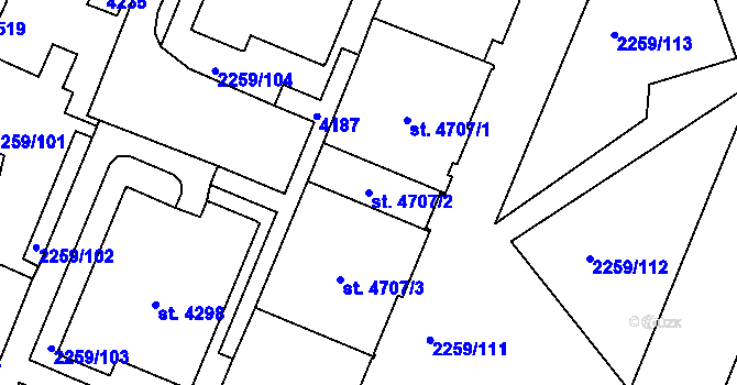 Parcela st. 4707/2 v KÚ Havlíčkův Brod, Katastrální mapa