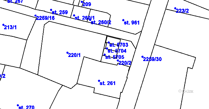 Parcela st. 5705 v KÚ Havlíčkův Brod, Katastrální mapa