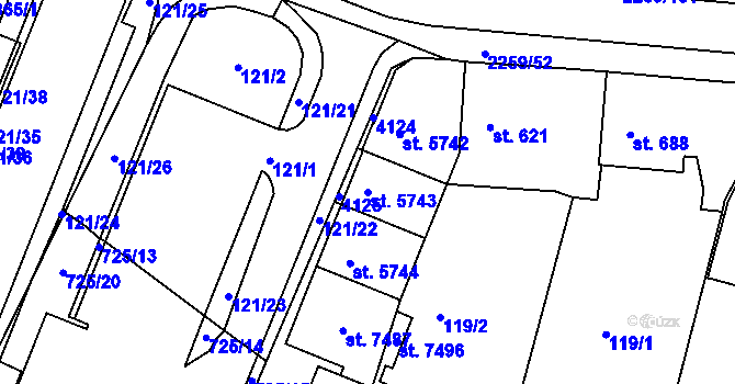 Parcela st. 5743 v KÚ Havlíčkův Brod, Katastrální mapa