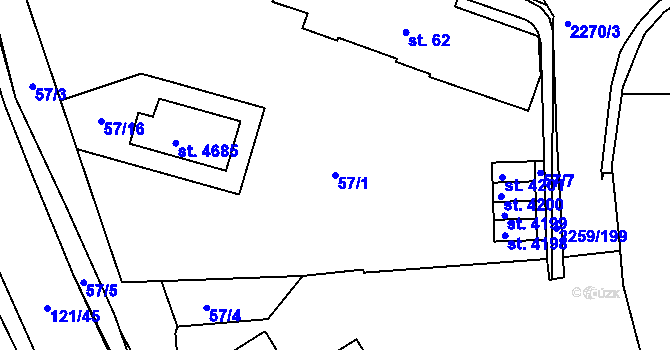 Parcela st. 57/1 v KÚ Havlíčkův Brod, Katastrální mapa