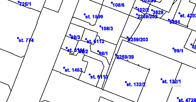 Parcela st. 98/1 v KÚ Havlíčkův Brod, Katastrální mapa