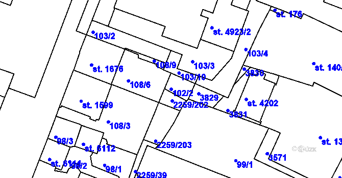 Parcela st. 102/2 v KÚ Havlíčkův Brod, Katastrální mapa