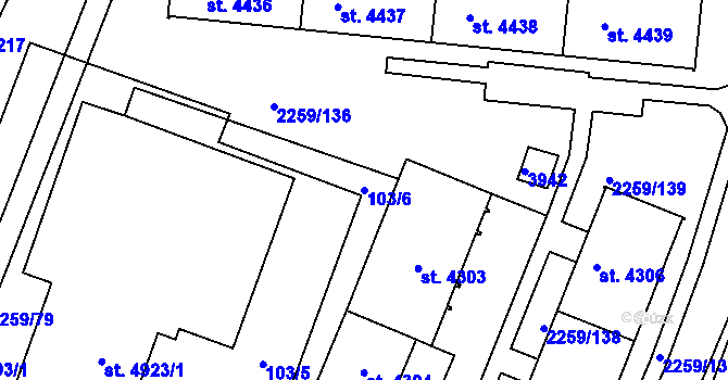 Parcela st. 103/6 v KÚ Havlíčkův Brod, Katastrální mapa