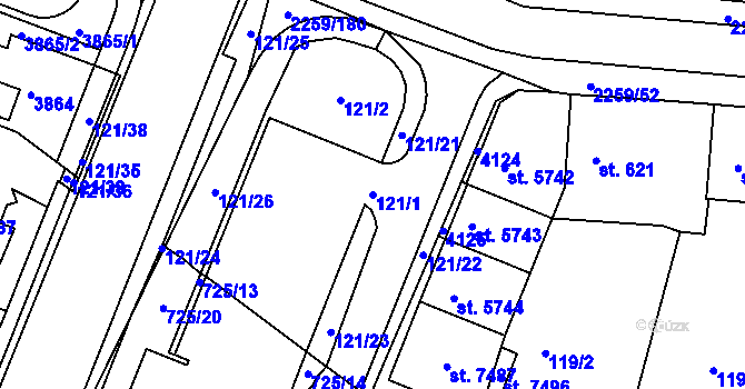 Parcela st. 121/1 v KÚ Havlíčkův Brod, Katastrální mapa