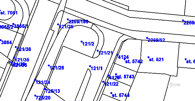 Parcela st. 121/21 v KÚ Havlíčkův Brod, Katastrální mapa
