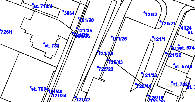 Parcela st. 121/24 v KÚ Havlíčkův Brod, Katastrální mapa