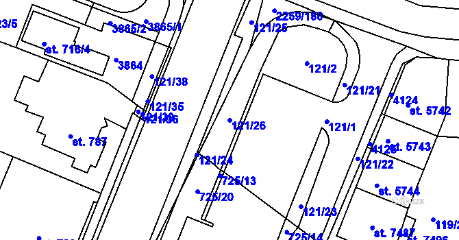 Parcela st. 121/26 v KÚ Havlíčkův Brod, Katastrální mapa