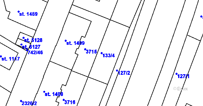 Parcela st. 133/4 v KÚ Havlíčkův Brod, Katastrální mapa
